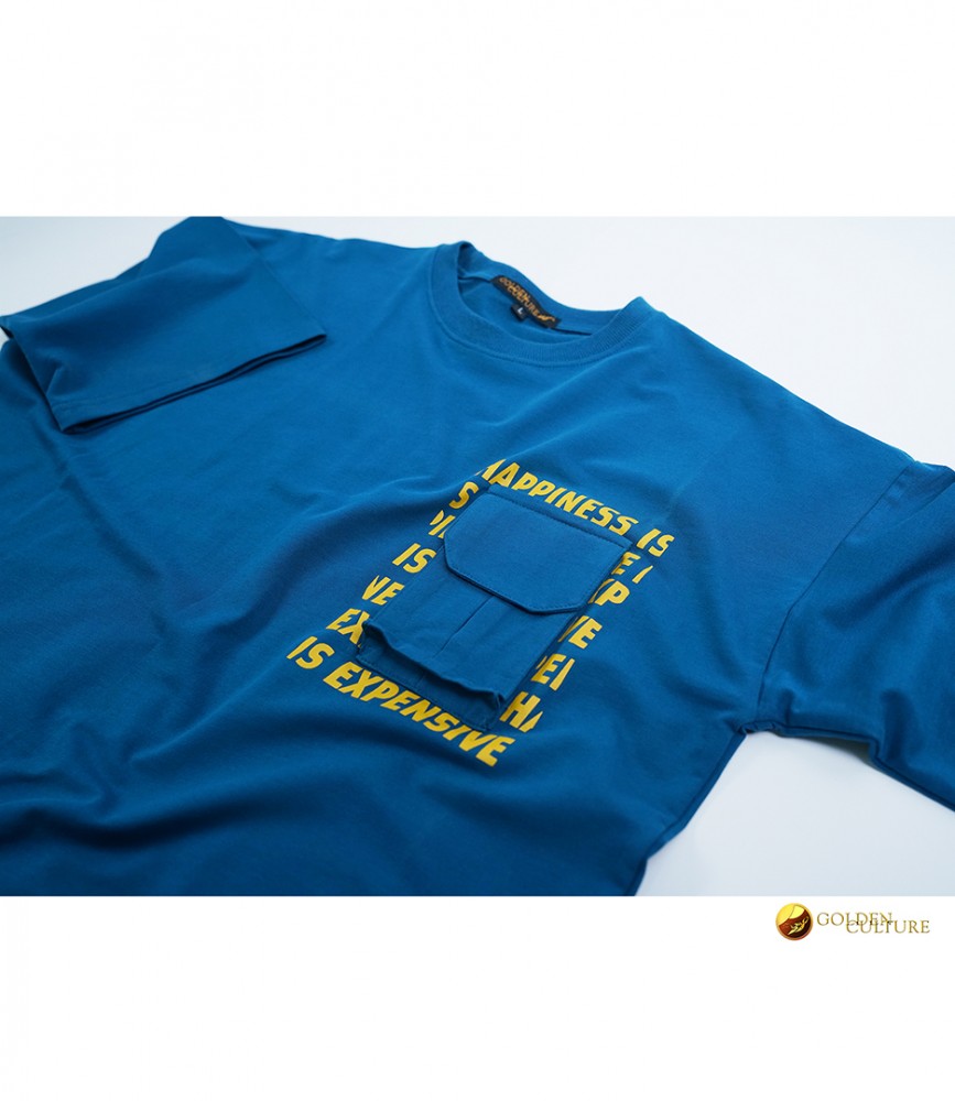 HAPPINESS IS EXPENSIVE Pockets Oversized T-Shirt (Neavy Blue)